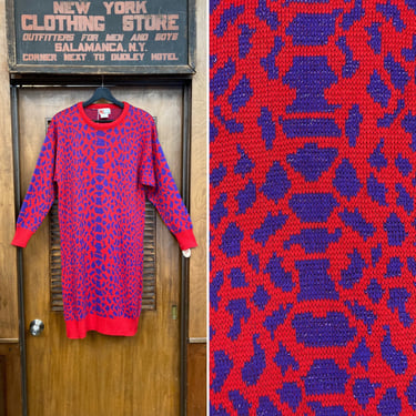 Vintage 1980’s Deadstock Leopard Print Knit New Wave Lurex Sweater Dress, 1980s Dress, Sweater Dress, Knit Dress, Lurex, Deadstock, Leopard 