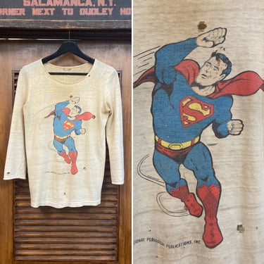 Vintage 1960’s Superman DC Comics Superhero Pop Art Knit Votton T-Shirt, 60’s Tee Shirt, Vintage Clothing 