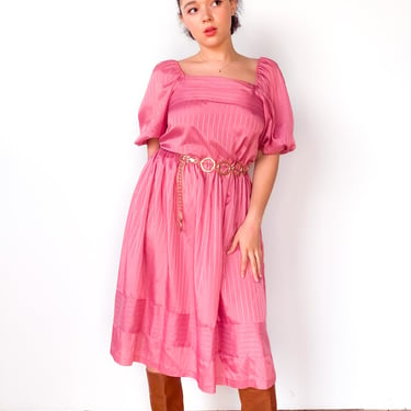 1980s Bubblegum pinstripe puff sleeve dress, sz. S/M