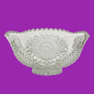 Vintage Duncan and Miller Punch Bowl Retro 1960s Hollywood Regency + 40 Clear + Cut Glass + Flared + Diamond + Star + Bar + Kitchen Storage 