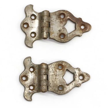 Pair of Antique Nickel Plated Brass Offset Ice Box Hinges