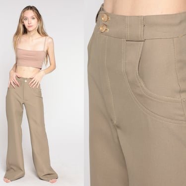 Taupe Bell Bottoms 70s Flared Pants Boho Hippie Flares Bellbottom High Waisted Rise Bohemian Trousers Vintage 1970s Extra Small xs Tall Long 