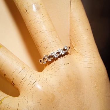 Art Deco Sterling Silver CZ Diamond Half-Eternity Ring, 8-Diamond Scroll Setting, 925 Wedding Band, 8 3/4 US 