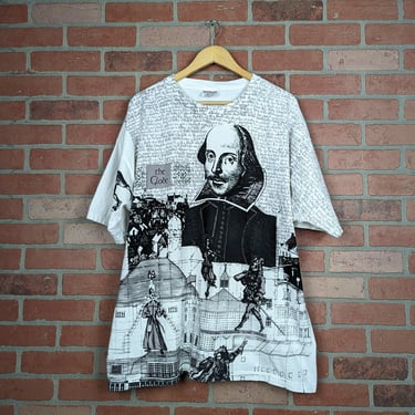 Vintage 90s Double Sided Shakespeare Globe Theatre ORIGINAL All Over Print Tee - 2 Extra Large 