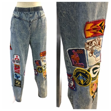Vintage VTG 1980s 80s Acid Wash Patched Patch Jeans Pants Novelty Patches 