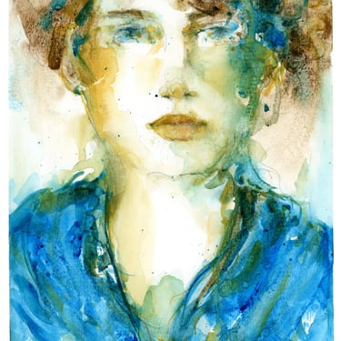 Expressive Female Portrait Painting - Watercolor Art - Feminine Portrait - Colorful Art - Art Gift - 8x12 - Ready 2 Frame Original Art 