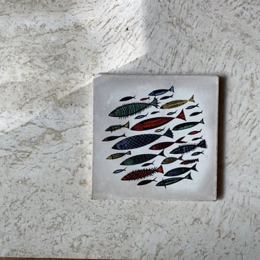 Midcentury Modern Ceramic Pottery Decorative Abstract Fish Decor Trivet 