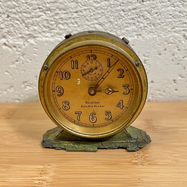 1928 Westclox Baby Ben DeLuxe Alarm Clock, Style 2 with Green Crackle Finish 