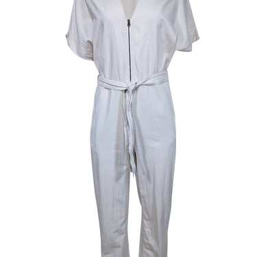 Billy Reid - Cream Short Sleeve Jumpsuit w/ Waist Tie Sz S