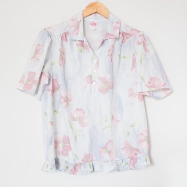 Graff Californiawear | Vintage 70's Floral Cottage Short Sleeve Blouse | Size 8 