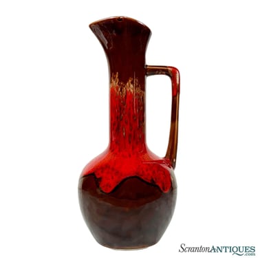 Mid-Century Atomic Porcelain Red Drip Glaze Pottery Ewer Pitcher