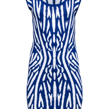 Milly - Blue & White Print Knit Jacquard Dress Sz M