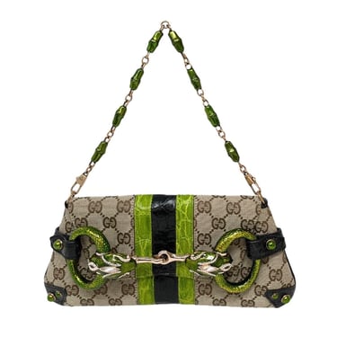 Gucci Brown Snakeskin Bamboo Shoulder Bag