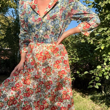 Vintage 40s Handmade Feedsack Cotton Floral Dress Collared Mid Length Medium by TimeBa