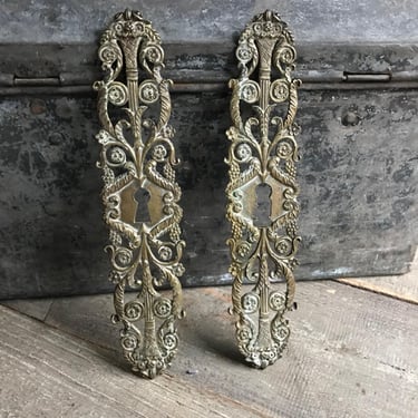 Brass Lock Plates, Ormolu Door Plaque, Furniture Mount, Antique Ornate Door Hardware 