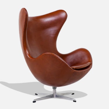 Danish Modern Cognac Leather \u201cEgg\u201d Chair by Arne Jacobsen for Fritz Hansen