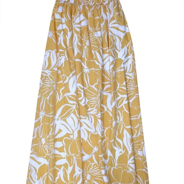 Faithfull the Brand - Yellow &amp; White Smocked Waist Maxi Skirt Sz 4