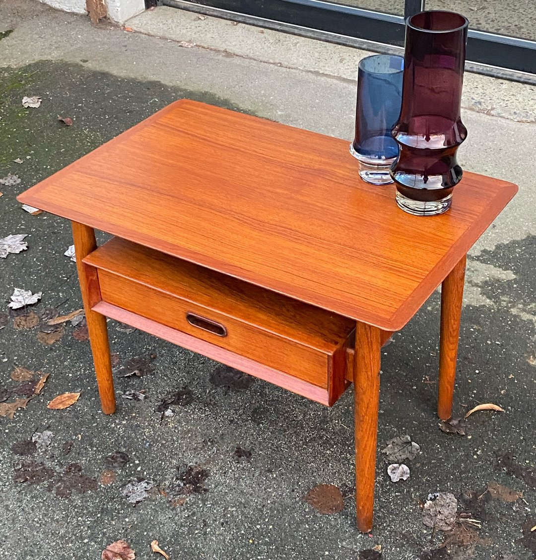 Arne Vodder Teak & Oak Floating Top 1 Drawer Side Table | Mid-Century ...