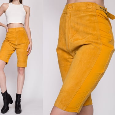 M| Vintage Yellow Suede Biker Shorts, Deadstock - Medium | 80s 90s High Waisted Adjustable Leather Motorcycle Riding Gear 