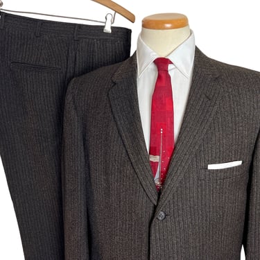 Vintage 1950s 100% Wool TWEED 2pc Suit ~ 42 to 44 Long ~ jacket / blazer / sport coat / pants ~ Preppy / Ivy Style / Trad 