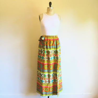 Vintage 1970's Mod Colorful Psychedelic Floral Print Barkcloth Long Maxi Skirt Resort Beach Luau 70's Spring Summer Nelly de Grab  28