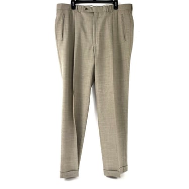 Men's Wool Blend Suit Dress Pants Tweed Pleated Comfort Stretch Beige Tan 36x32 
