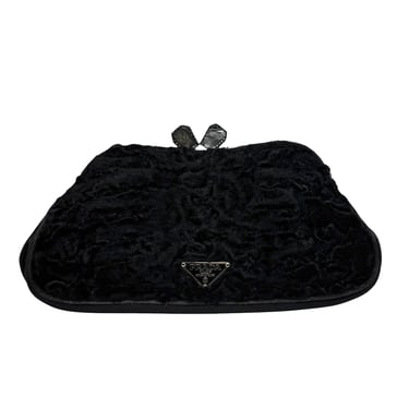 Prada Black Fur Mini Kisslock Chain Bag