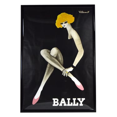 Huge 1982 Bally Shoe Advertising Poster Bernard Villemot Little Black Dress & Flats 
