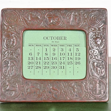 iffany Studios New York Zodiac Bronze Desk Calendar Holder or Picture Frame