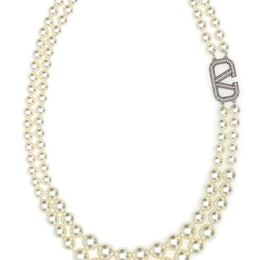 Valentino Garavani Woman Ivory Pearls Vlogo Necklace