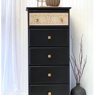 Beautiful Black Lingerie Chest of Drawers Armoire Tall Dresser Boho Chic 