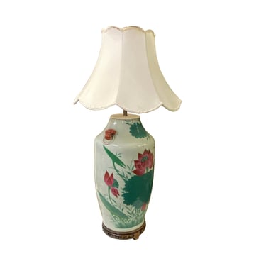 Chinese White Pink Lotus Flower Porcelain Round Base Table Lamp ws3148E 
