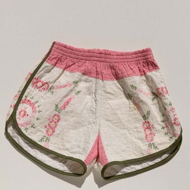 Carleen Quilt Track Shorts - Daisy Embroidery