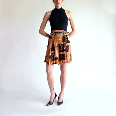90s Culottes Short, Vintage High Waisted Shorts, Colorful Abstract Funky Pattern Skirt, High Rise Shorts, Loose Fit Wide Leg Shorts 