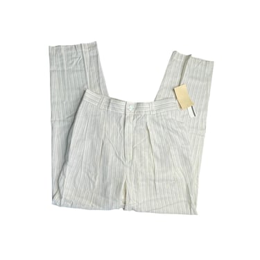 Vintage Women's David N White Brown Striped Linen High Waist Trouser Pants, Size 12 