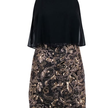 Betsy & Adam - Black & Gold Sequin Skirt Dress Sz 6