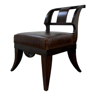 Theodore Alexander Modern Vintage Brown Leather Newell Accent Chair