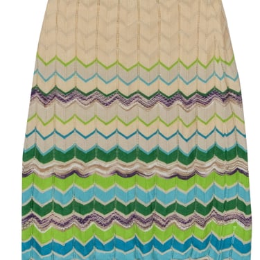 Missoni - Cream, Blue &amp; Green Chevron Woven Skirt Sz 10