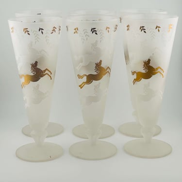 Libbey Cavalcade Galloping Horse Pilsner Glasses