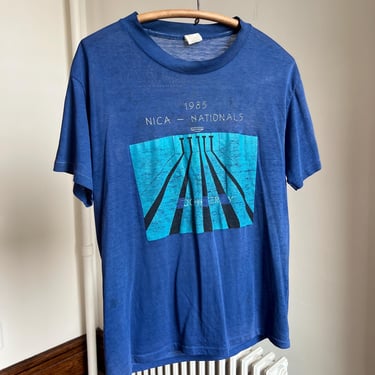 80’s vintage paper thin blue Rochester swim graphic single stitch tee 