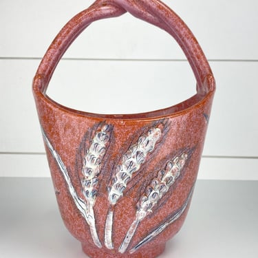 Vintage E&R Co. Italian Royal Crown Wheat Basket Art Pottery Bowl Vase Signed 