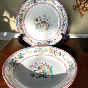 Antique Chinoiserie Peacock Bowls Set of Three 