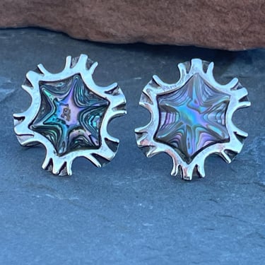 Vintage Mexico Sterling and Abalone Star Screw Back Earrings c. 1940s 