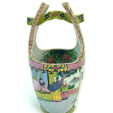 Circa 1930’s Japanese Hand Painted Porcelain Water Bucket Court Scenes 