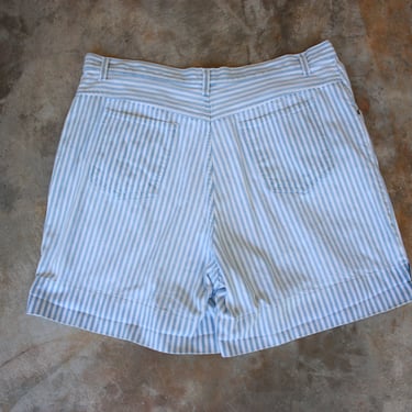 90s Plus Size Striped Denim Shorts Hickory Railroad Blue and White Jean Shorts Size 2X / 3X 
