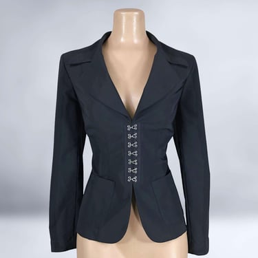 VINTAGE 90s Y2K Structured Fitted Corset Jacket by Bisou Bisou sz 8 | 1990s Hook and Eye Front Suit Jacket | VFG 