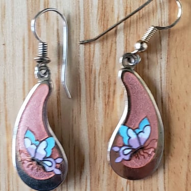 Butterfly enamel dangle earrings Summertime jewelry 