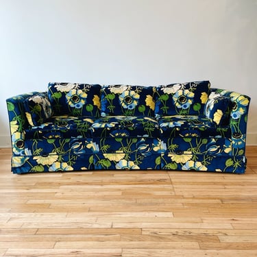 Vintage Velour Poppy Curved Sofa by Drexel Heritage