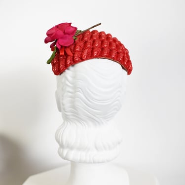 50s Red Rose Headband Hat 