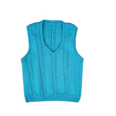 1980's Handknit Turquoise Blue Knit Sweater Vest I Sz Sm 